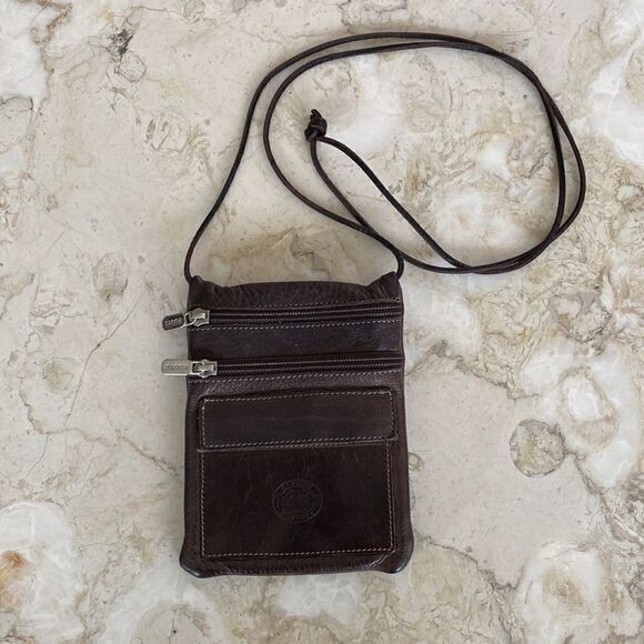 Roots Leather Crossbody Hanging Pouch Mini Bag Passport Holder Vintage - Picture 9 of 14